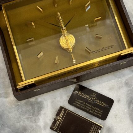 Brass and Plexiglass 'Inline-Bridge' Desk Clock, Jaeger-LeCoultre - FULL SET
